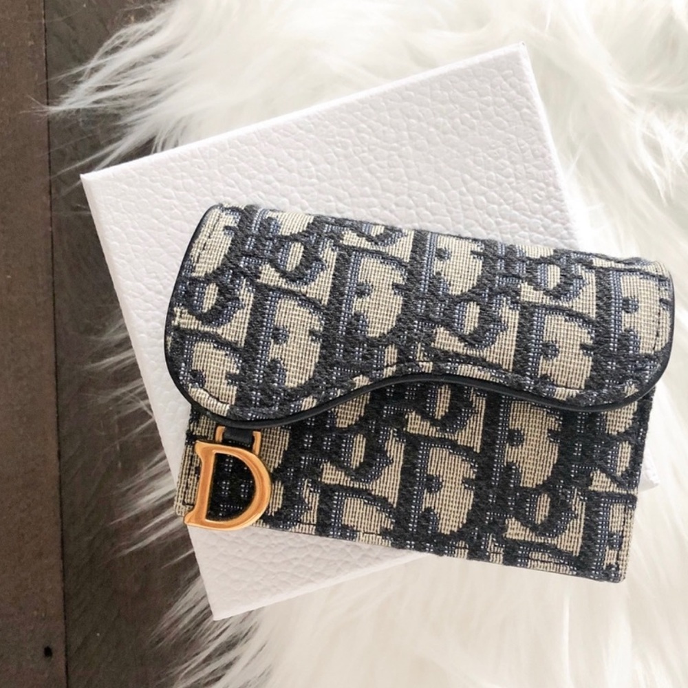 CHRISTIAN DIOR Oblique Saddle Card Holder in Navy